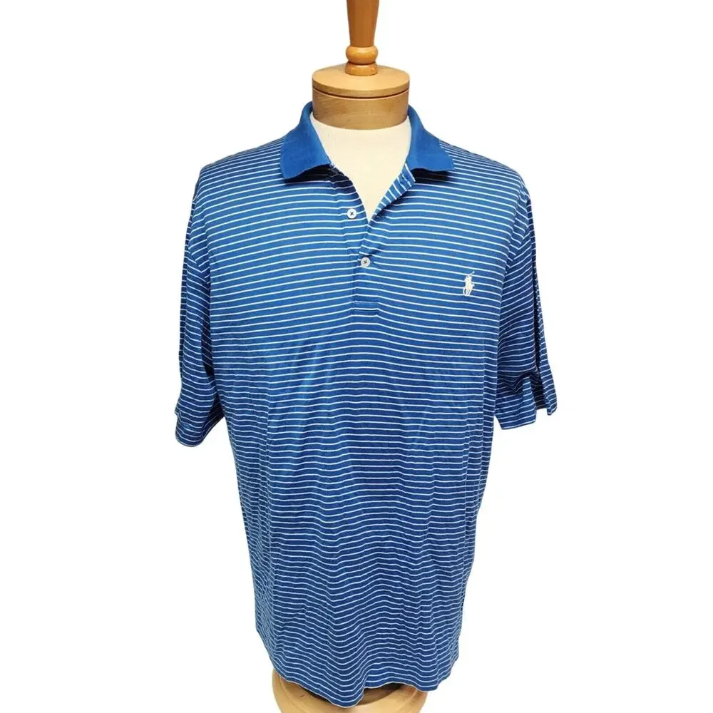 Ralph Lauren Polo Golf Men's Size Large Blue And White Striped Polo Shirt Short